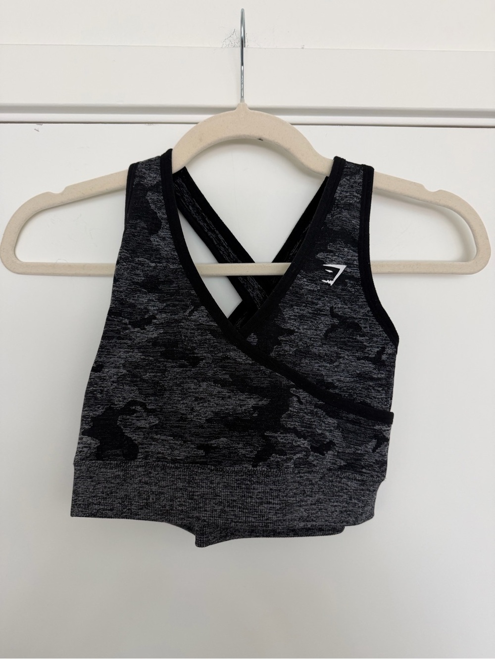 Gymshark Black & Charcoal Camouflage Wrap Sports Bra